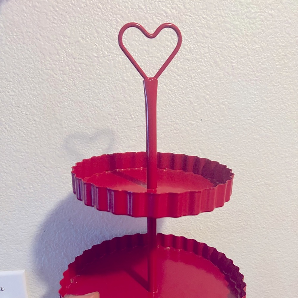 HTF two tier valentines heart decor tray